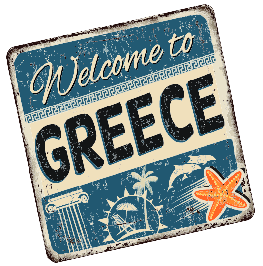 Schild Welcome to Greece, Retroschild